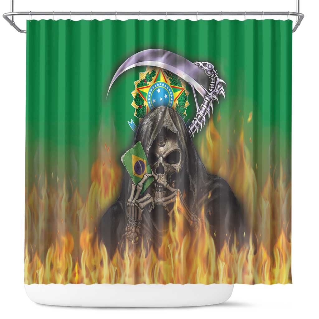 Brazil Hoodie Shower Curtain Brazil Reaper Skull Fire