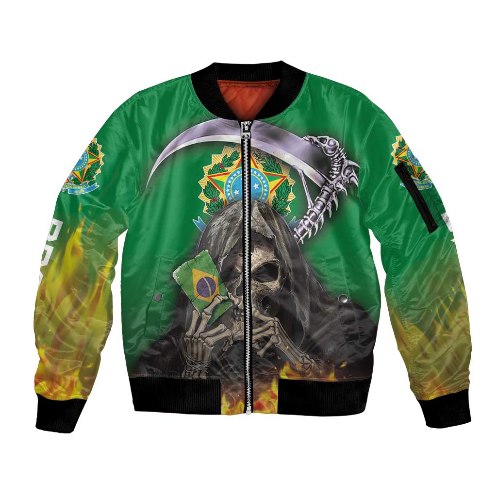 Brazil Hoodie Sleeve Zip Bomber Jacket Brazil Reaper Skull Fire