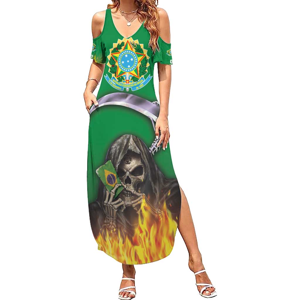 Brazil Hoodie Summer Maxi Dress Brazil Reaper Skull Fire