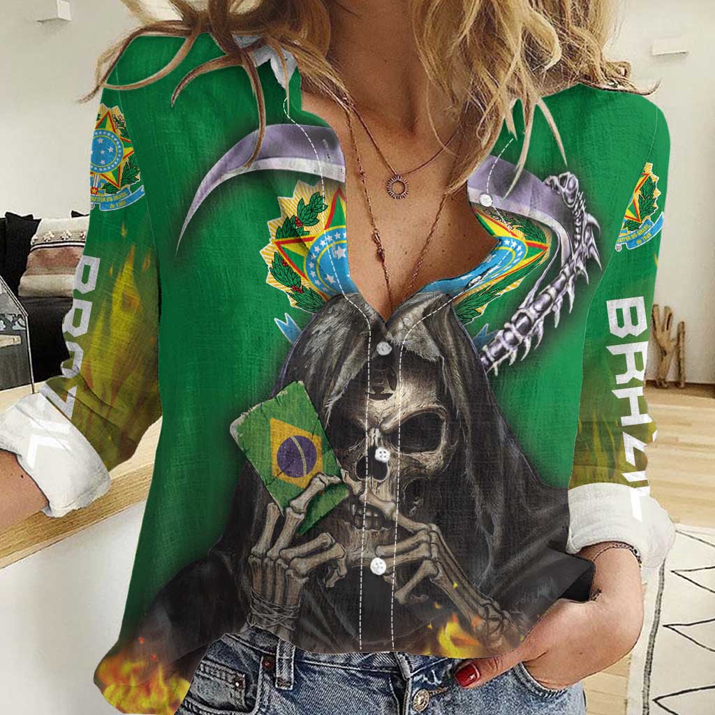 Brazil Hoodie Women Casual Shirt Brazil Reaper Skull Fire