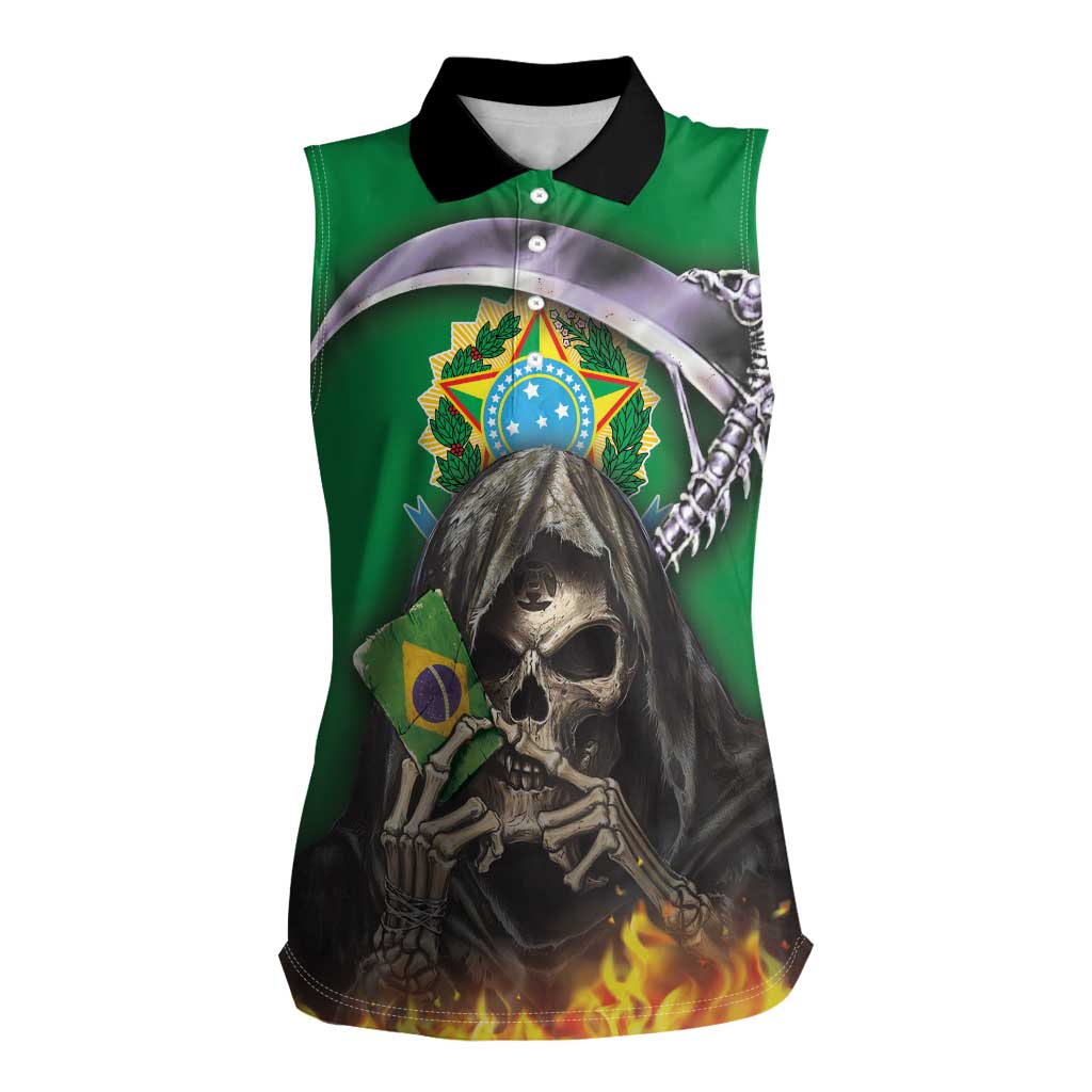 Brazil Hoodie Women Sleeveless Polo Shirt Brazil Reaper Skull Fire