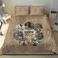 Beige duvet cover with large 'The Black Minds Behind Progress' illustration and two pillowcases