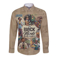 Unisex beige long-sleeve button shirt with large front graphic panel