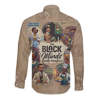 Unisex beige long-sleeve button shirt with large back graphic collage