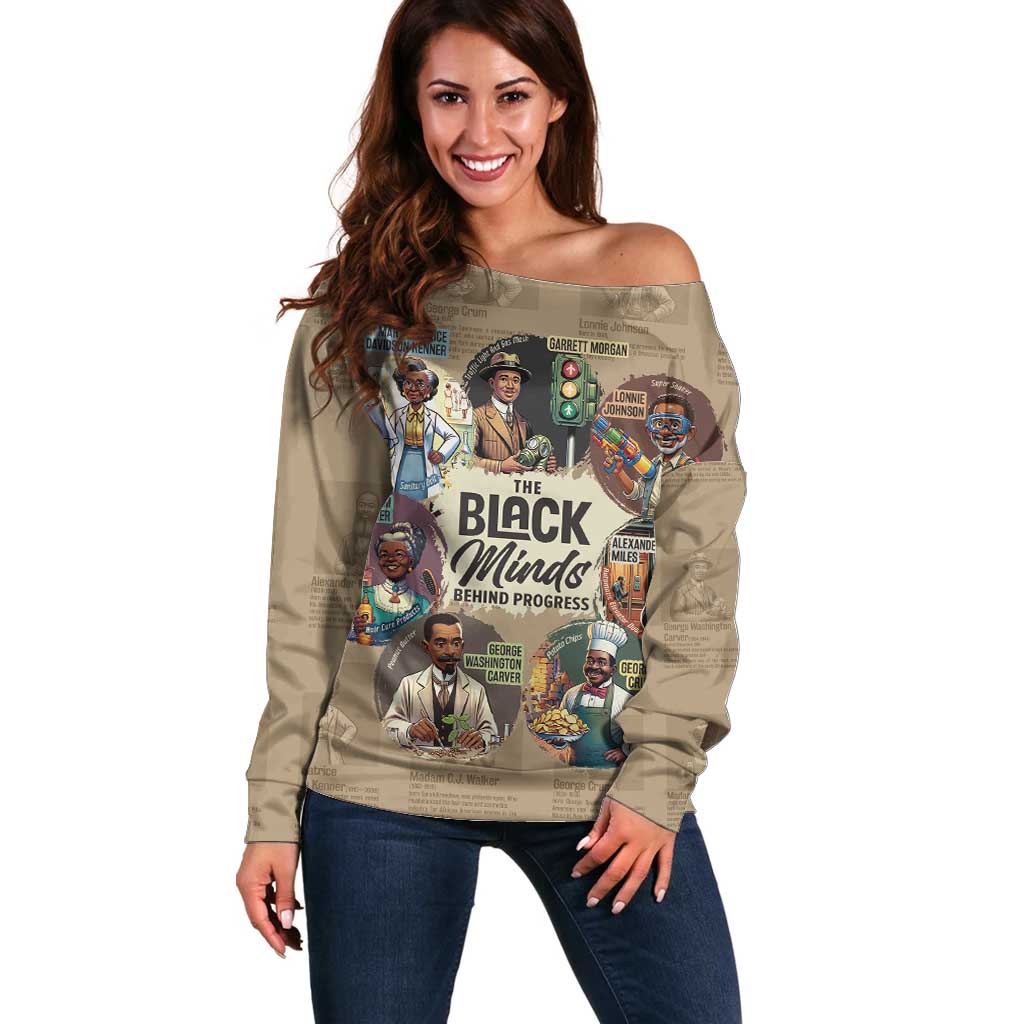 The Black Minds Behind Progress Off Shoulder Sweater Africa Black Invention - Wonder Print Shop