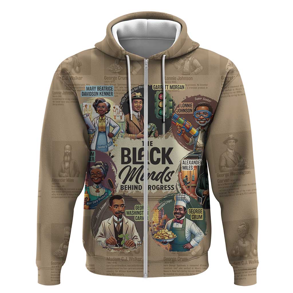 The Black Minds Behind Progress Zip Hoodie Africa Black Invention - Wonder Print Shop