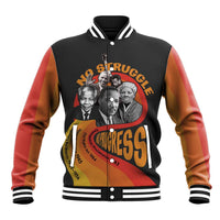 Black baseball jacket, striped rib collar, snap buttons, front graphic