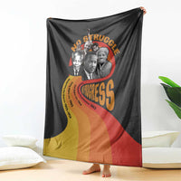 Black portrait graphic blanket with “No Struggle” text and “Progress” banner design