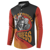 Black button sweatshirt with red sleeves and 'Struggle' leaders graphic
