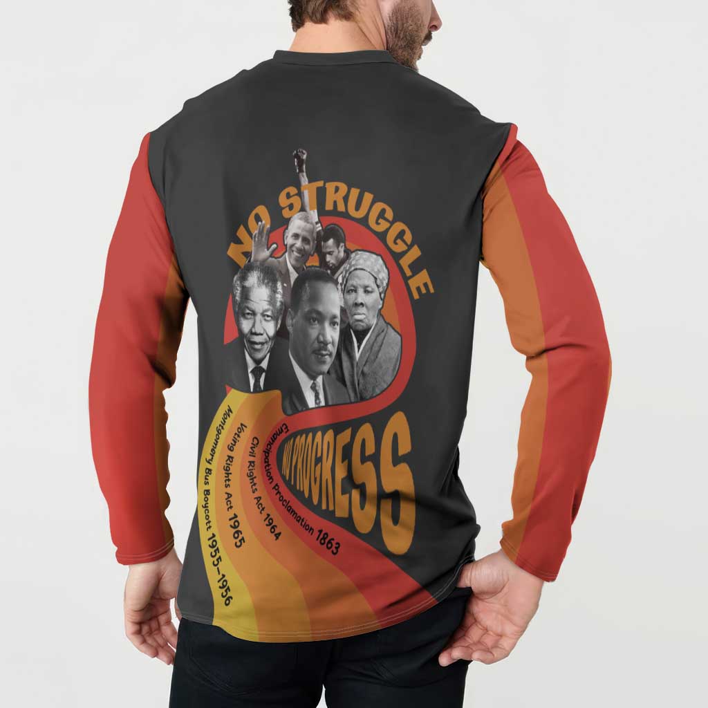 Black and red button sweatshirt, back graphic with civil rights leaders and 'Struggle'