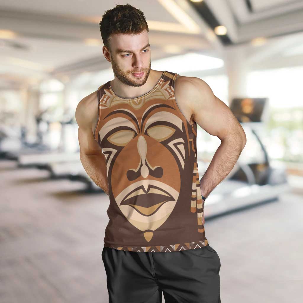 African Mask Printed Mudcloth Men Tank Top - Wonder Print Shop