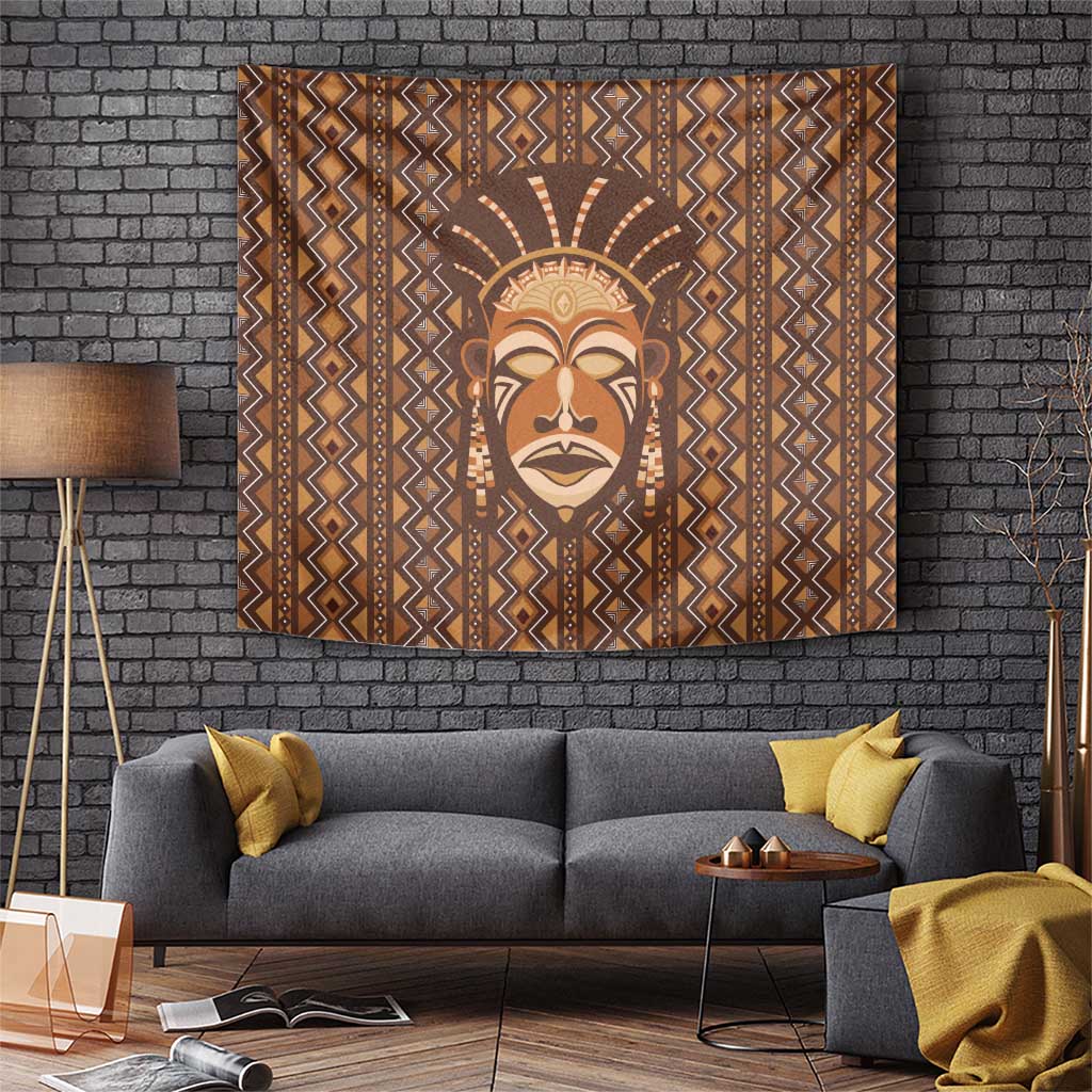 African Mask Printed Mudcloth Tapestry