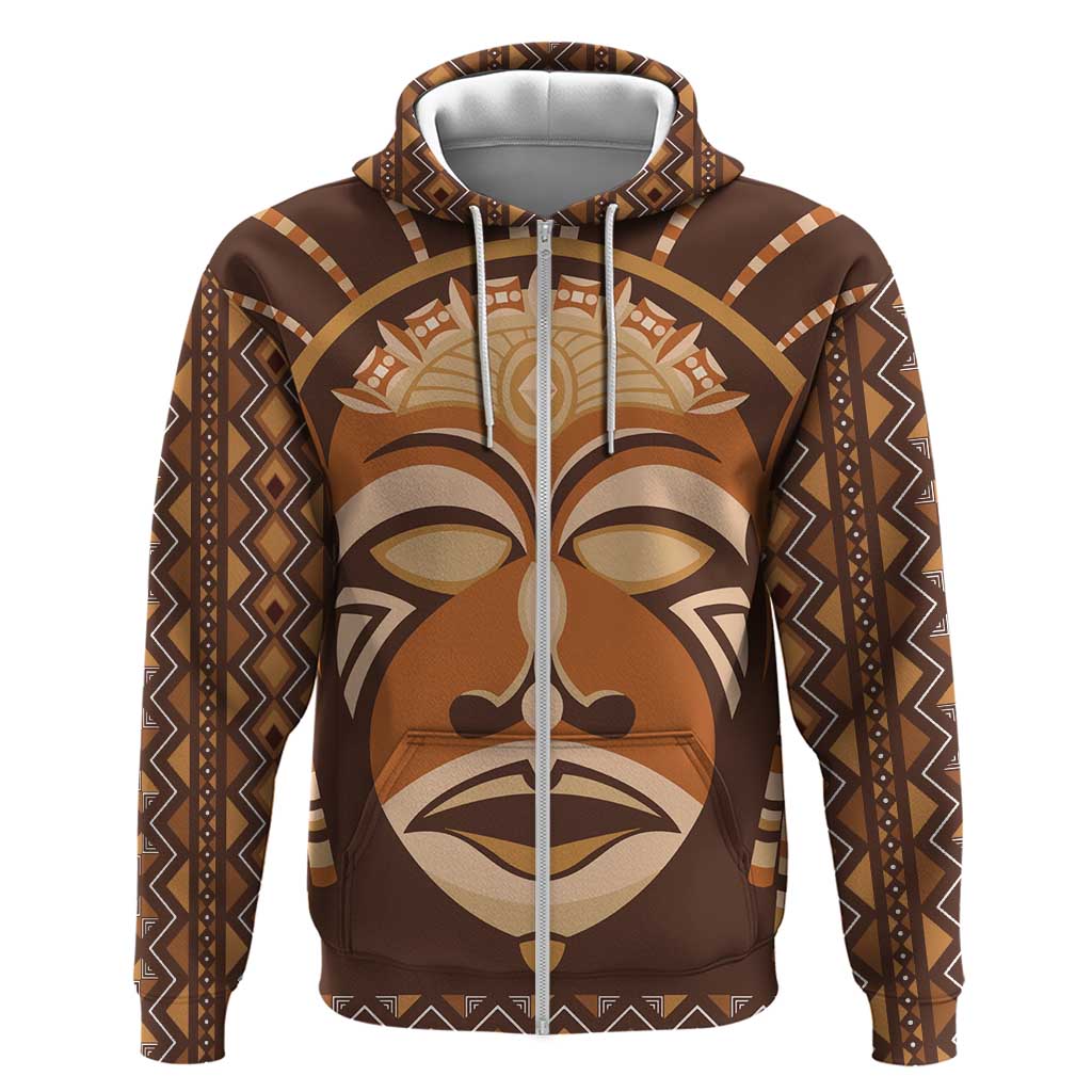 African Mask Printed Mudcloth Zip Hoodie - Wonder Print Shop