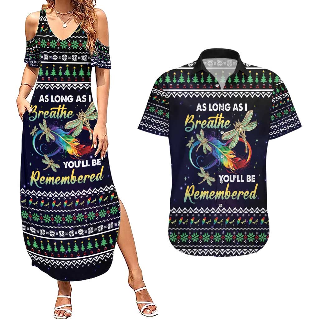 Dragonfly Angel Couples Matching Summer Maxi Dress and Hawaiian Shirt As Long As I Breathe You'll Be Remembered - Wonder Print Shop