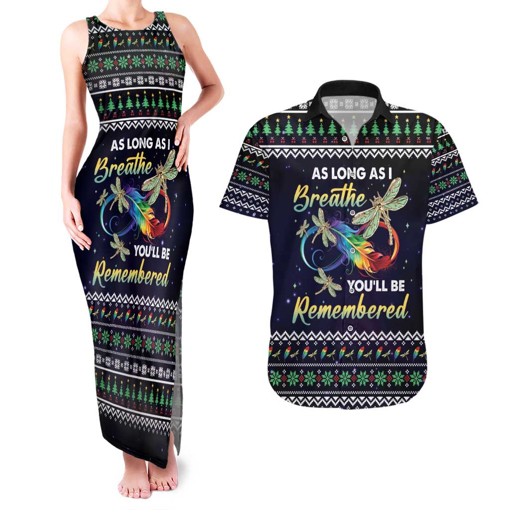 Dragonfly Angel Couples Matching Tank Maxi Dress and Hawaiian Shirt As Long As I Breathe You'll Be Remembered - Wonder Print Shop