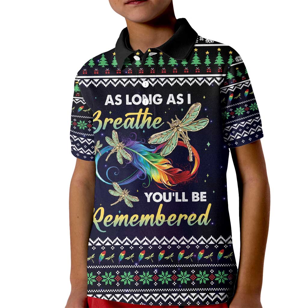 Dragonfly Angel Kid Polo Shirt As Long As I Breathe You'll Be Remembered