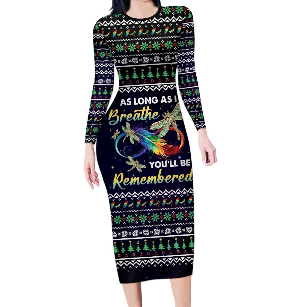 Dragonfly Angel Long Sleeve Bodycon Dress As Long As I Breathe You'll Be Remembered