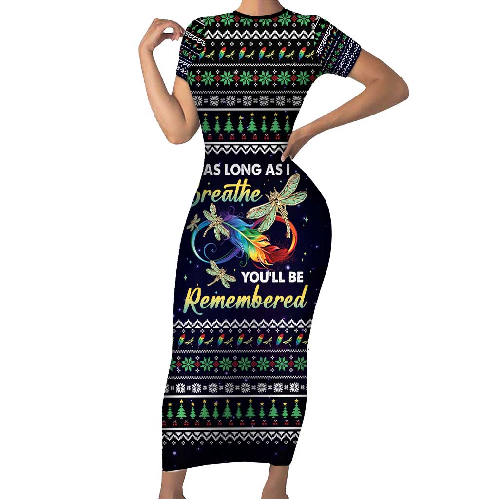 Dragonfly Angel Short Sleeve Bodycon Dress As Long As I Breathe You'll Be Remembered