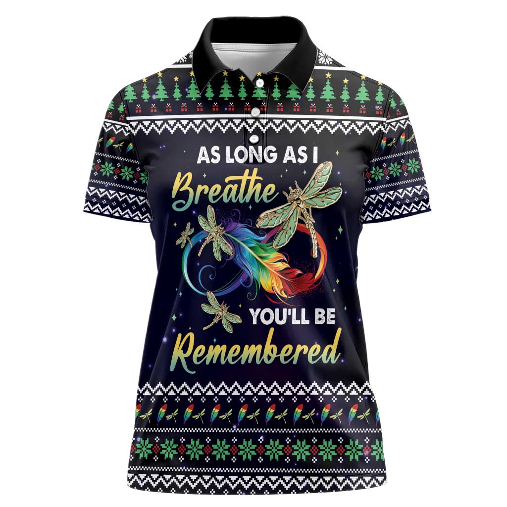 Dragonfly Angel Women Polo Shirt As Long As I Breathe You'll Be Remembered