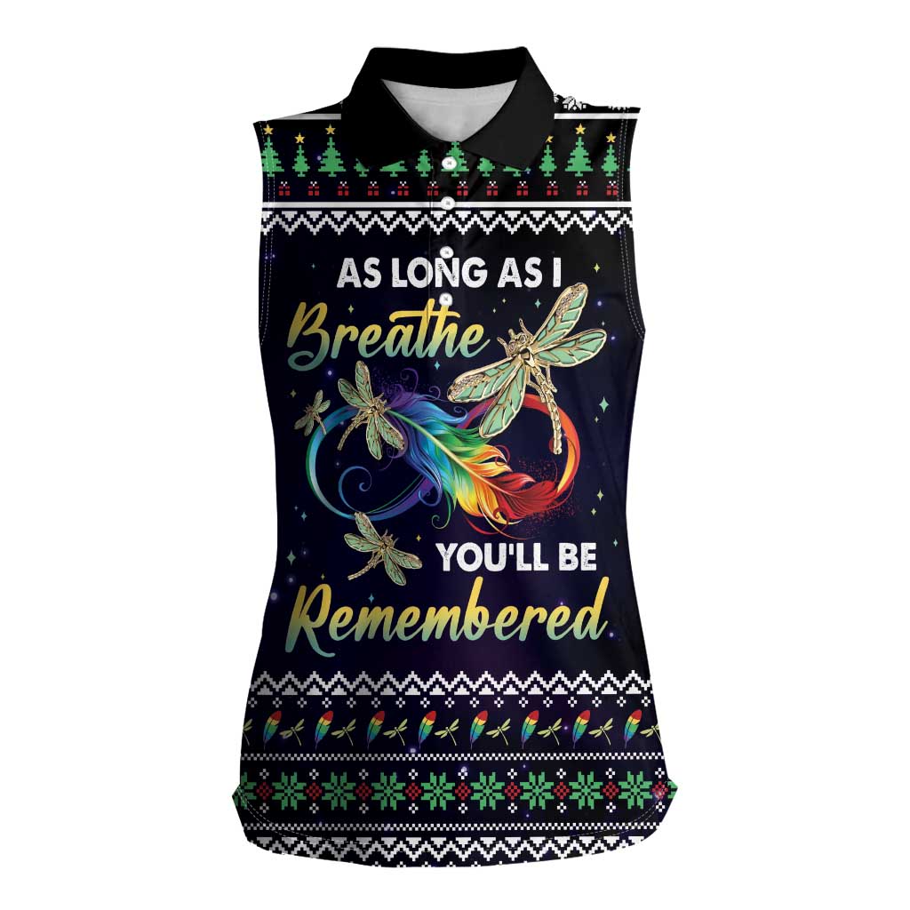 Dragonfly Angel Women Sleeveless Polo Shirt As Long As I Breathe You'll Be Remembered