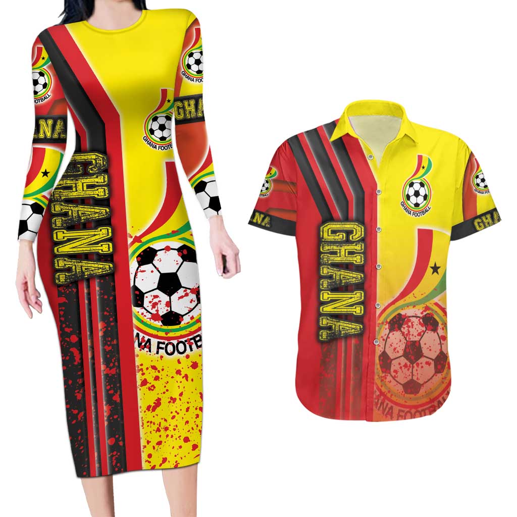 Ghana Football Couples Matching Long Sleeve Bodycon Dress and Hawaiian Shirt Black Stars Soccer - Road To Champion - Wonder Print Shop