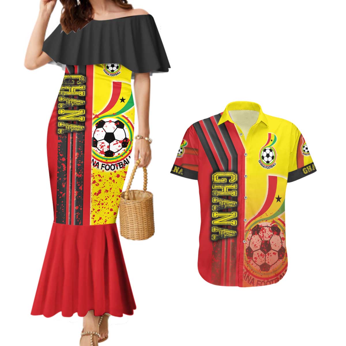 Ghana Football Couples Matching Mermaid Dress and Hawaiian Shirt Black Stars Soccer - Road To Champion - Wonder Print Shop