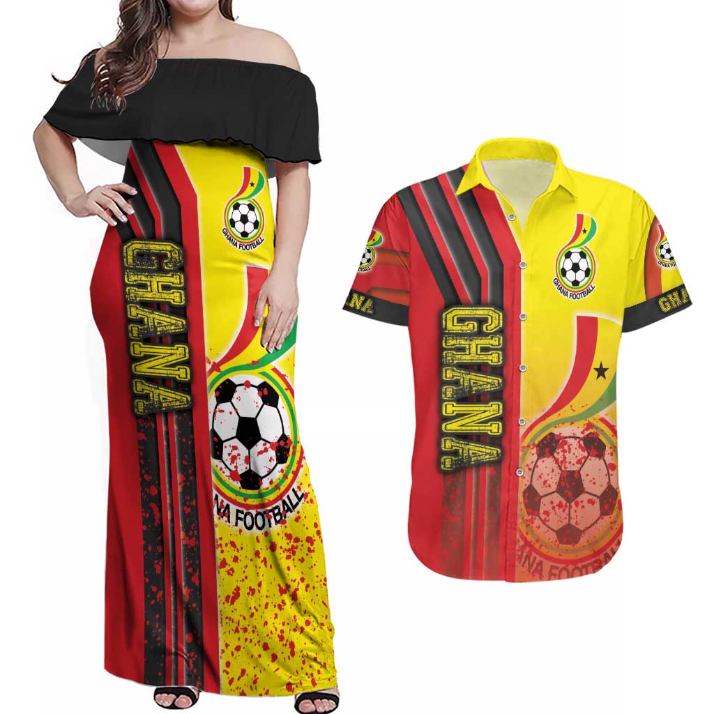 Ghana Football Couples Matching Off Shoulder Maxi Dress and Hawaiian Shirt Black Stars Soccer - Road To Champion - Wonder Print Shop