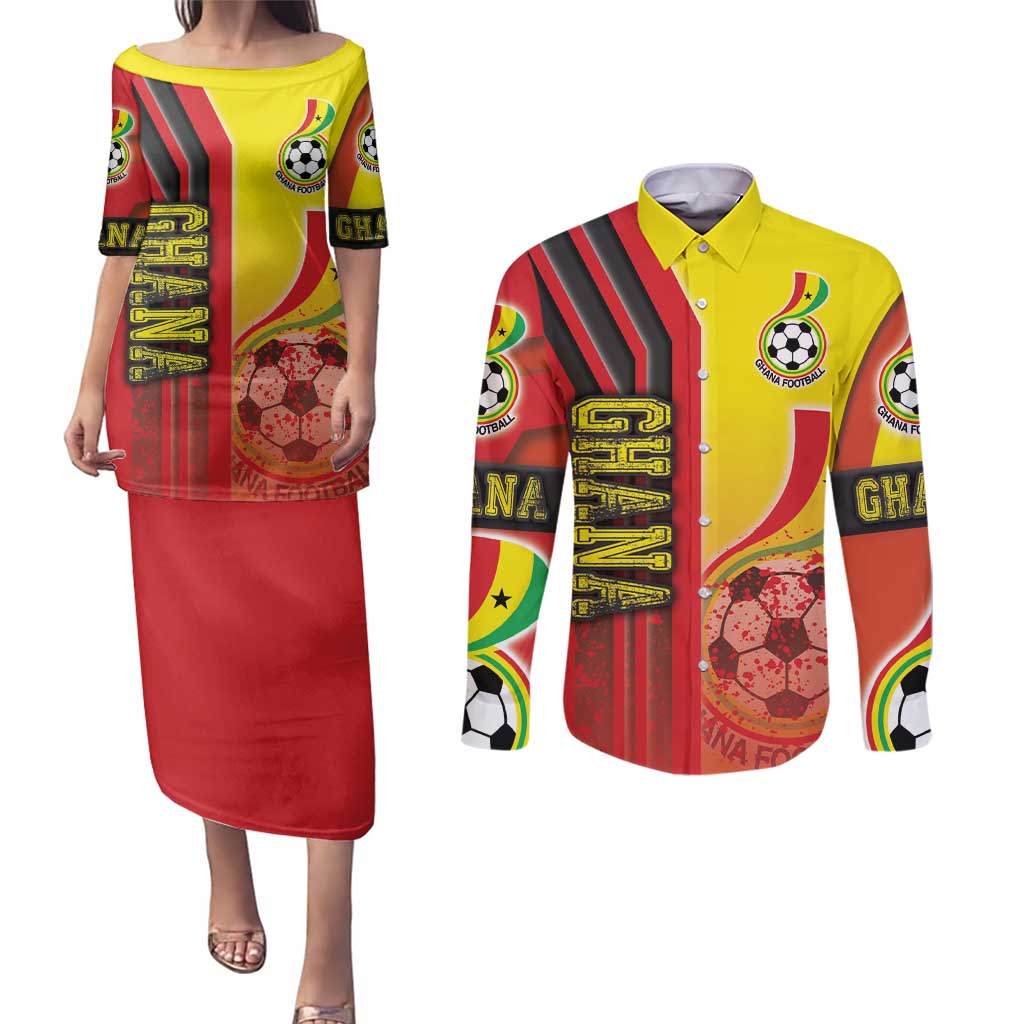 Ghana Football Couples Matching Puletasi and Long Sleeve Button Shirt Black Stars Soccer - Road To Champion - Wonder Print Shop