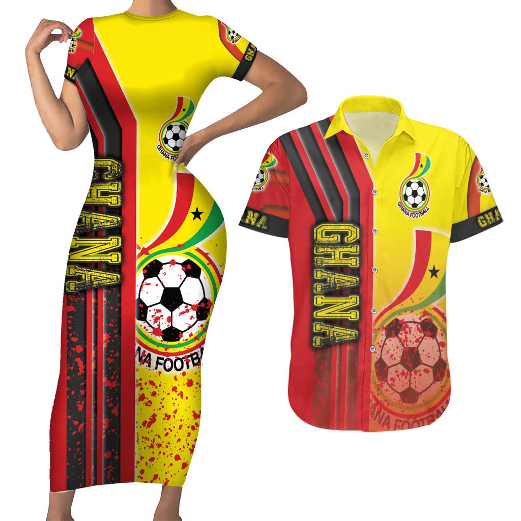 Ghana Football Couples Matching Short Sleeve Bodycon Dress and Hawaiian Shirt Black Stars Soccer - Road To Champion - Wonder Print Shop