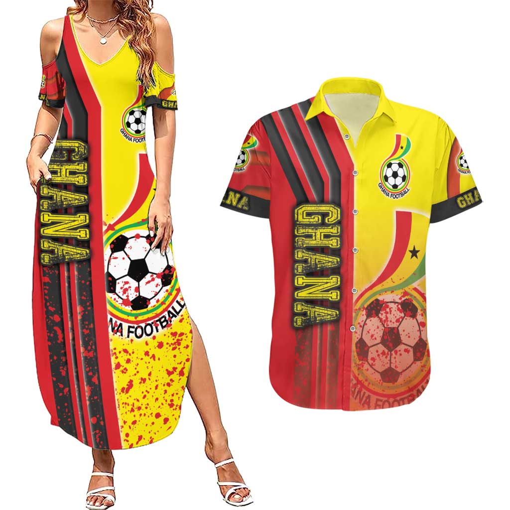 Ghana Football Couples Matching Summer Maxi Dress and Hawaiian Shirt Black Stars Soccer - Road To Champion - Wonder Print Shop