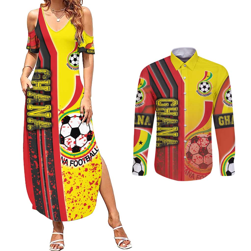 Ghana Football Couples Matching Summer Maxi Dress and Long Sleeve Button Shirt Black Stars Soccer - Road To Champion - Wonder Print Shop