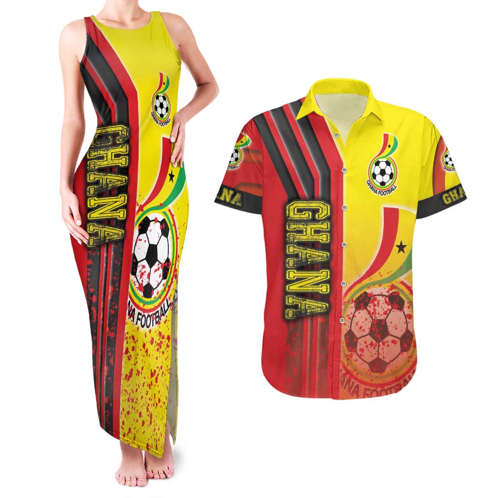 Ghana Football Couples Matching Tank Maxi Dress and Hawaiian Shirt Black Stars Soccer - Road To Champion - Wonder Print Shop