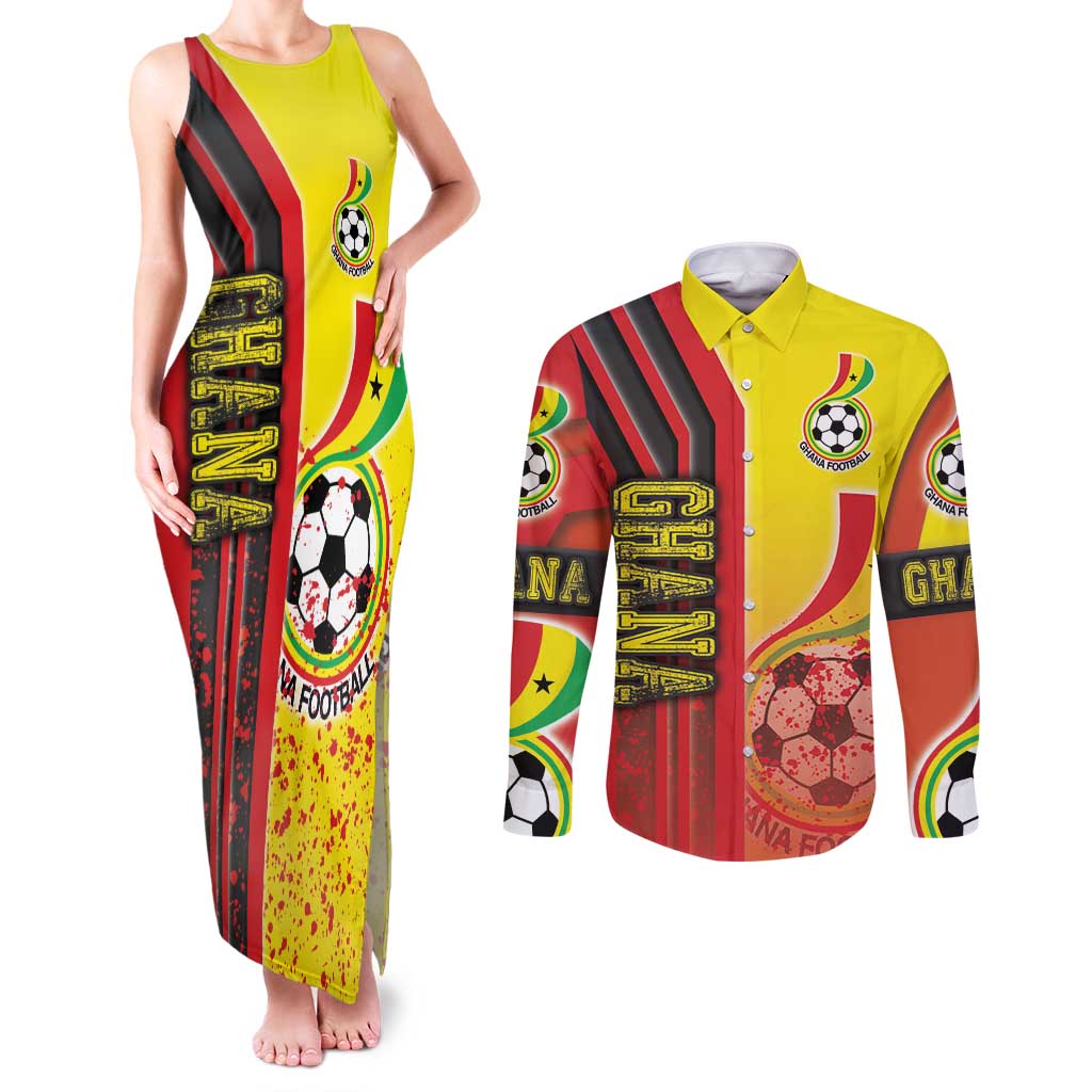 Ghana Football Couples Matching Tank Maxi Dress and Long Sleeve Button Shirt Black Stars Soccer - Road To Champion - Wonder Print Shop