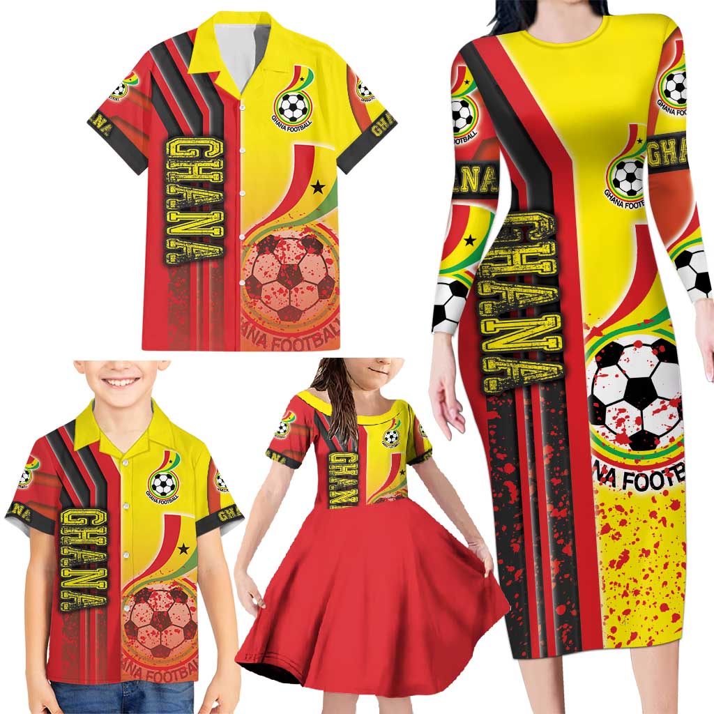 Ghana Football Family Matching Long Sleeve Bodycon Dress and Hawaiian Shirt Black Stars Soccer - Road To Champion - Wonder Print Shop