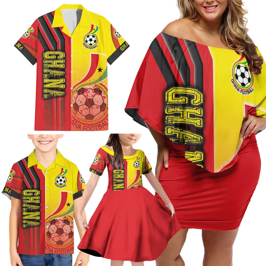 Ghana Football Family Matching Off Shoulder Short Dress and Hawaiian Shirt Black Stars Soccer - Road To Champion - Wonder Print Shop