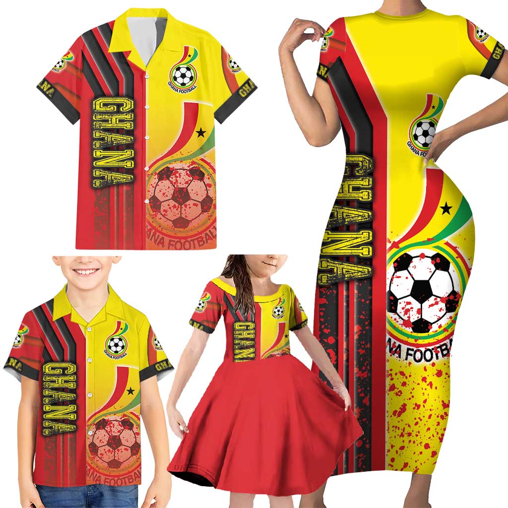 Ghana Football Family Matching Short Sleeve Bodycon Dress and Hawaiian Shirt Black Stars Soccer - Road To Champion - Wonder Print Shop