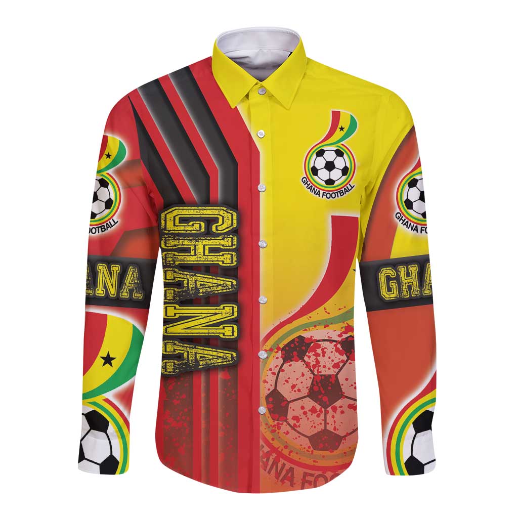 Football long-sleeve button shirt, yellow with red/black stripes and Ghana crest