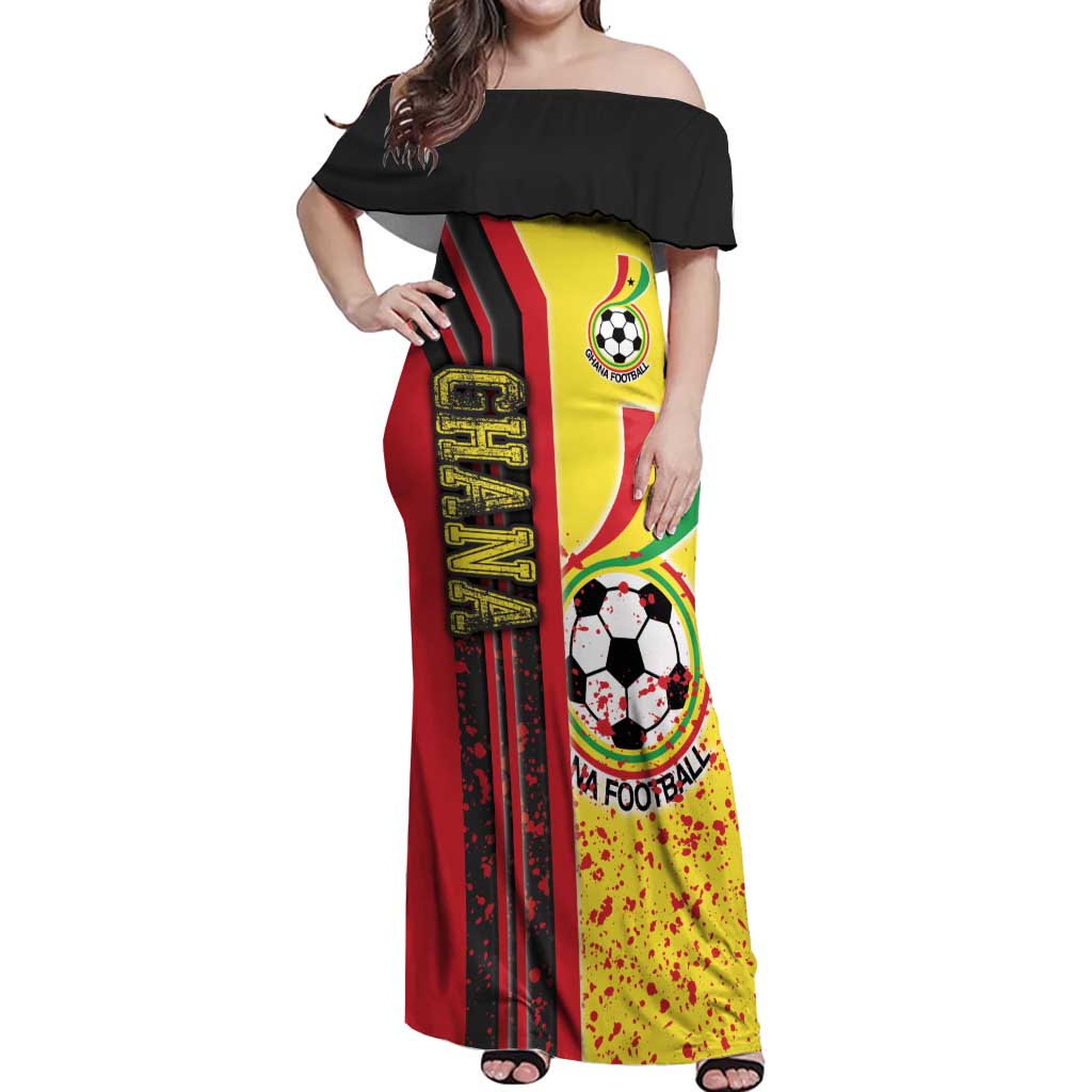 Ghana Football Off Shoulder Maxi Dress Black Stars Soccer - Road To Champion - Wonder Print Shop