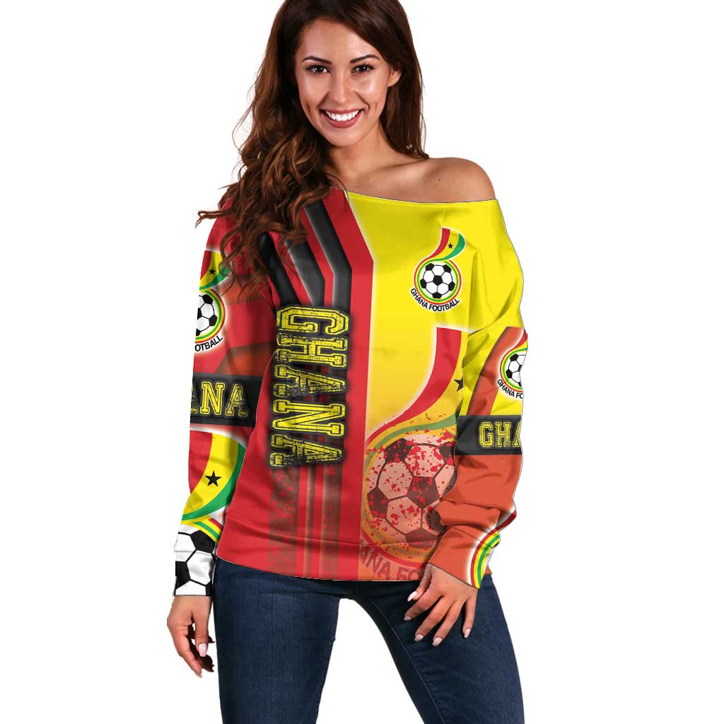 Ghana Football Off Shoulder Sweater Black Stars Soccer - Road To Champion - Wonder Print Shop