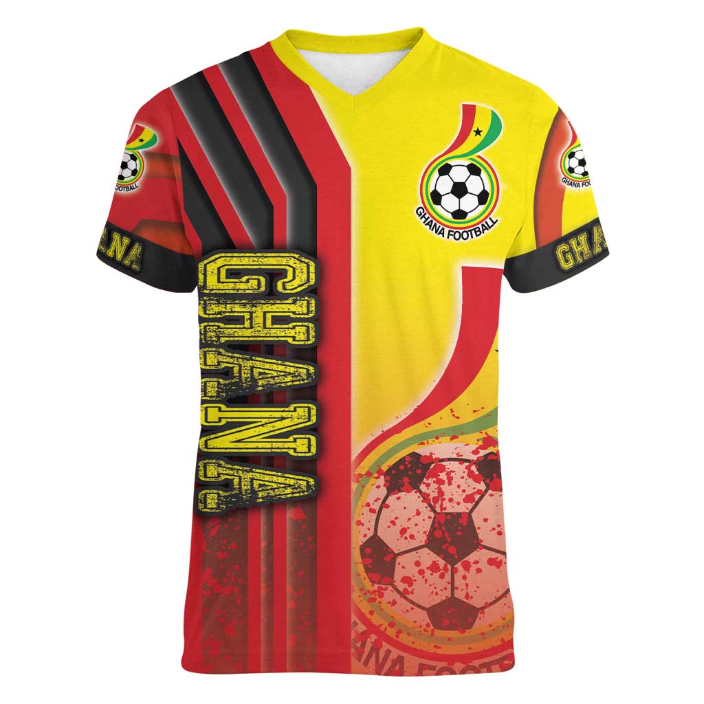 Ghana Football Women V-Neck T-Shirt Black Stars Soccer - Road To Champion - Wonder Print Shop