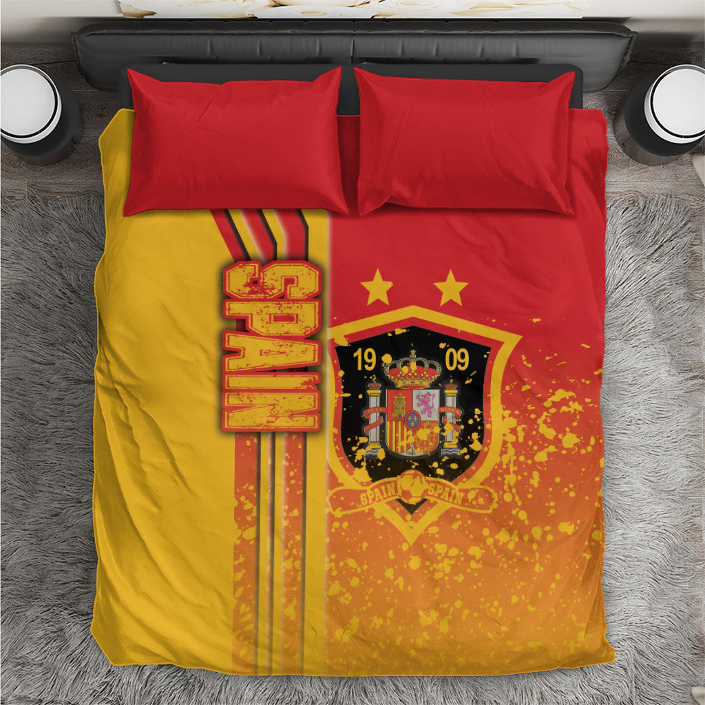 Spain football bedding set with red and yellow duvet and two matching red pillowcases