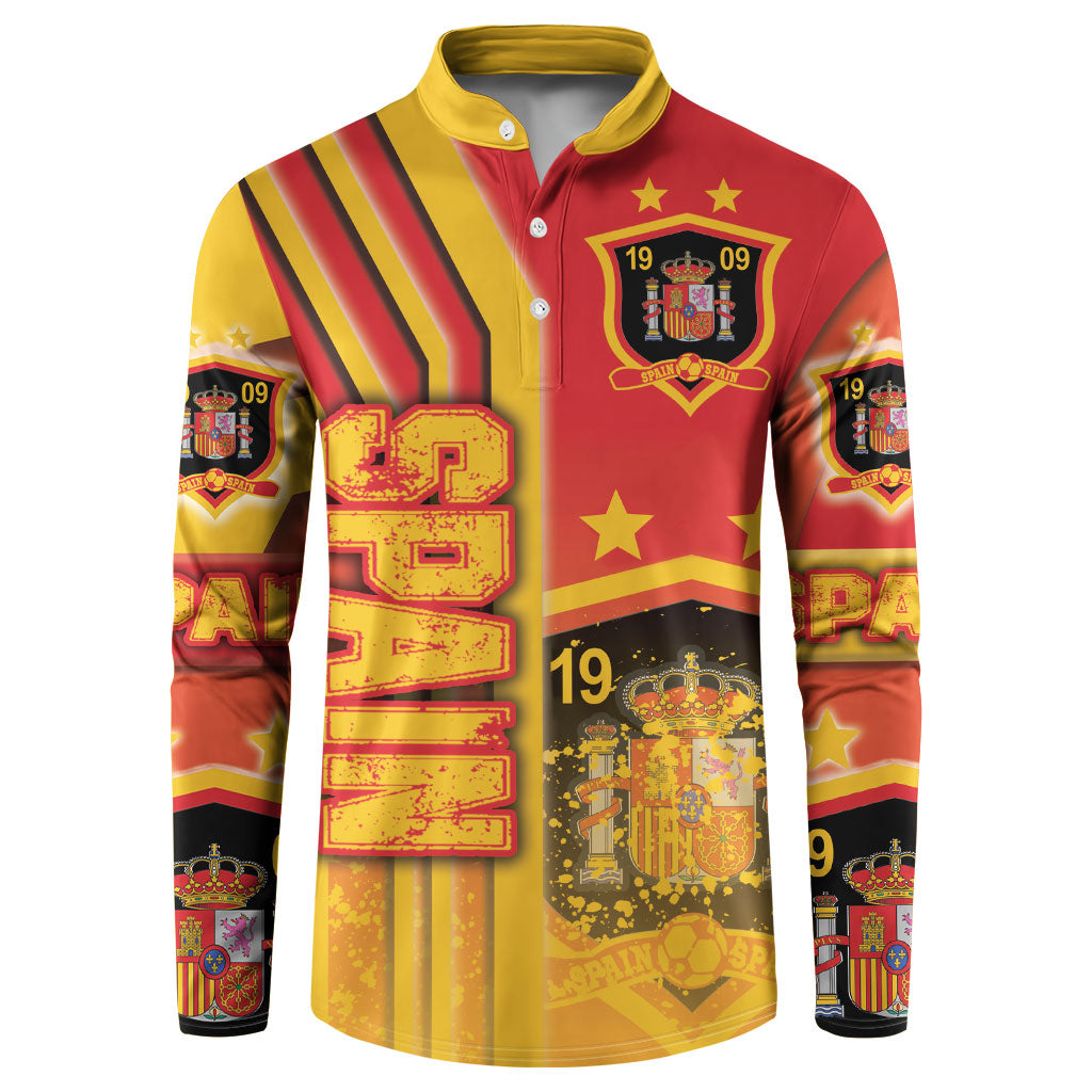 Spain football button sweatshirt, red-and-gold long sleeves with button placket and stars