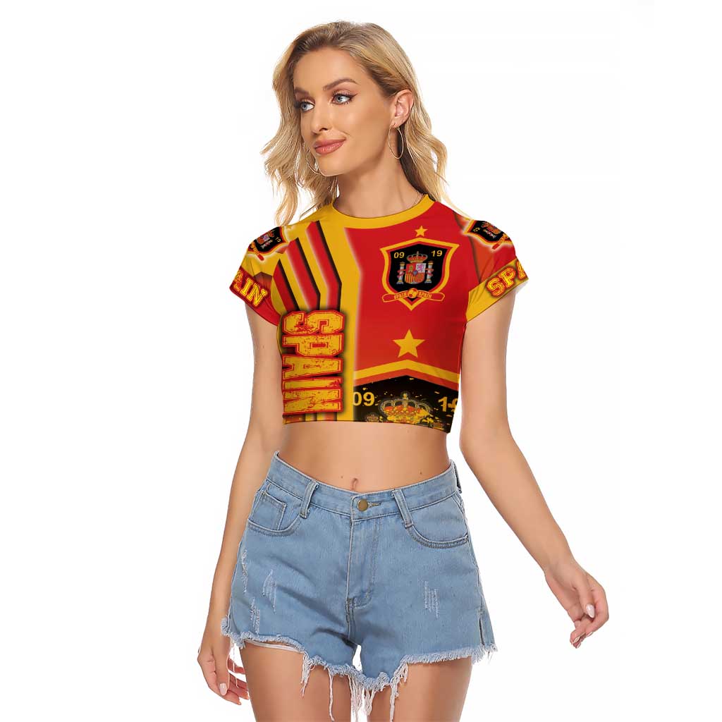 Spain Football Raglan Cropped T Shirt La Roja Soccer - Road To Champion - Wonder Print Shop