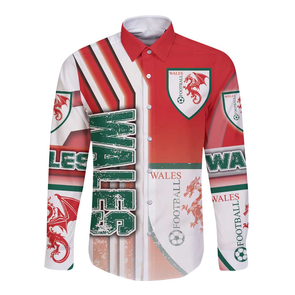 Wales Football Long Sleeve Button Shirt The Dragons Soccer - Road To Champion