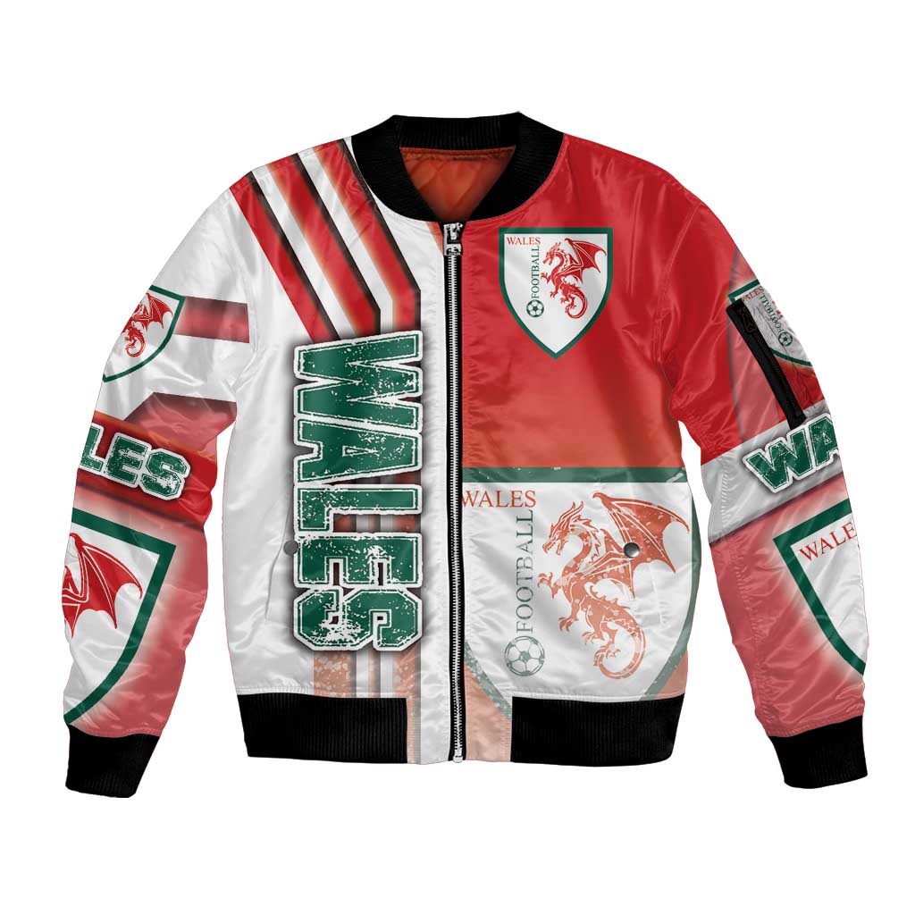 Wales Football Sleeve Zip Bomber Jacket The Dragons Soccer - Road To Champion