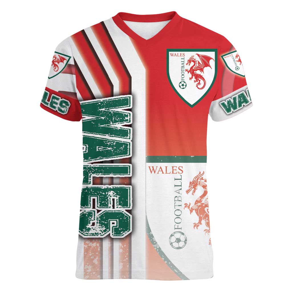 Wales Football Women V-Neck T-Shirt The Dragons Soccer - Road To Champion