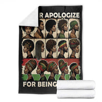 Black blanket with stacked portrait panels and partial “FOR BEING” text