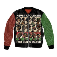 Two-tone bomber jacket with front graphic portrait text, black ribbed cuffs and collar