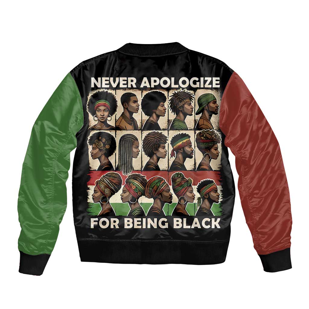 Two-tone bomber jacket with back portrait graphic and slogan, black ribbed cuffs