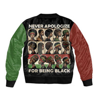 Two-tone bomber jacket with back portrait graphic and slogan, black ribbed cuffs